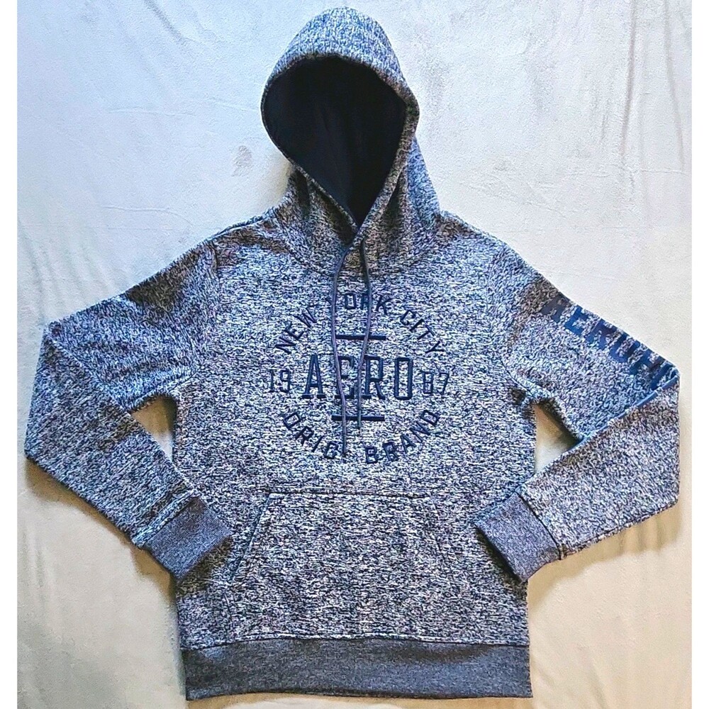Aeropostale Men's Blue/Gray Pullover Hoodie w/ Graphic Logo & Pockets, M